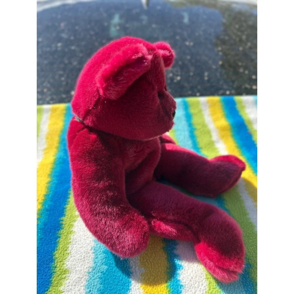 Ty Beanie Buddy Teddy Bear Large Cranberry Red 1998 Excellent Green Ribbon Plush